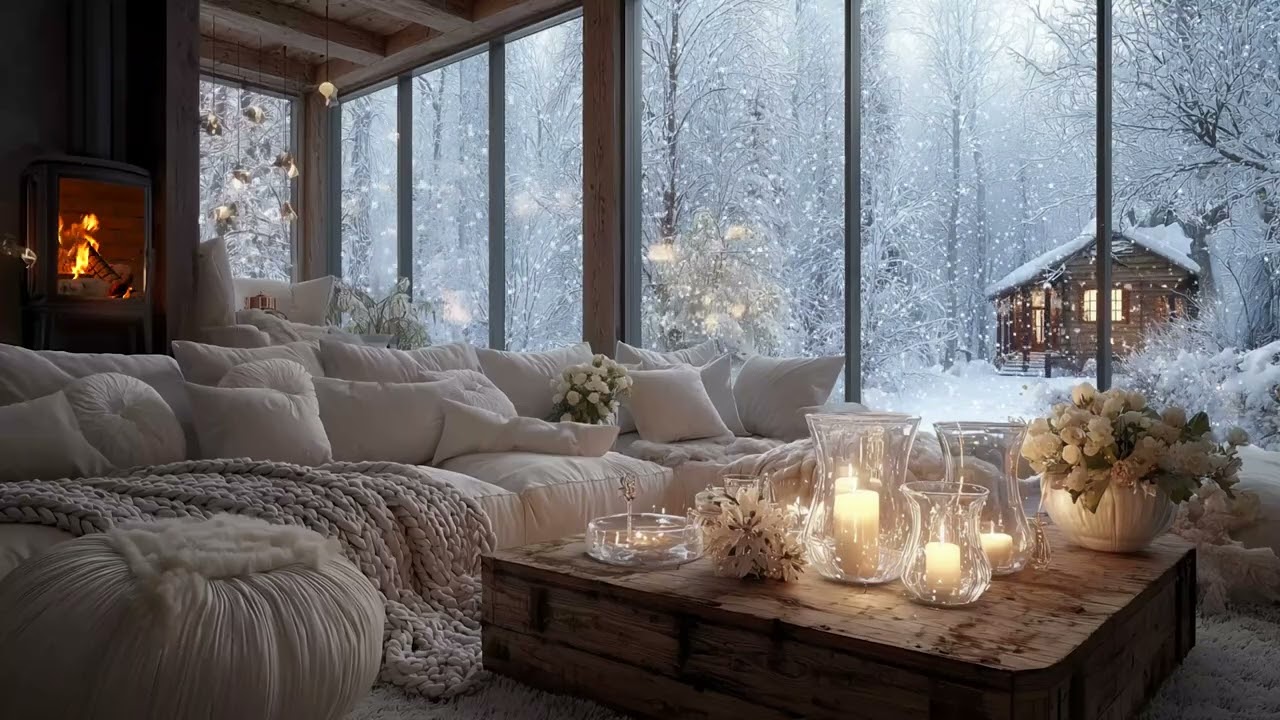 Soft Piano Music and Crackling Fireplace 🔥 Relaxing Winter Ambience for Sleep and Study