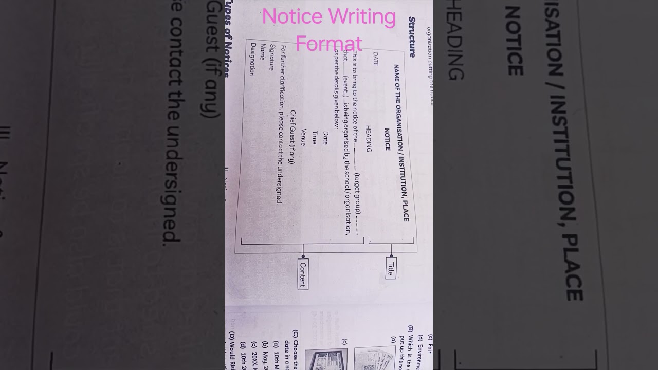 # Notice Writing Format # Class 12th English