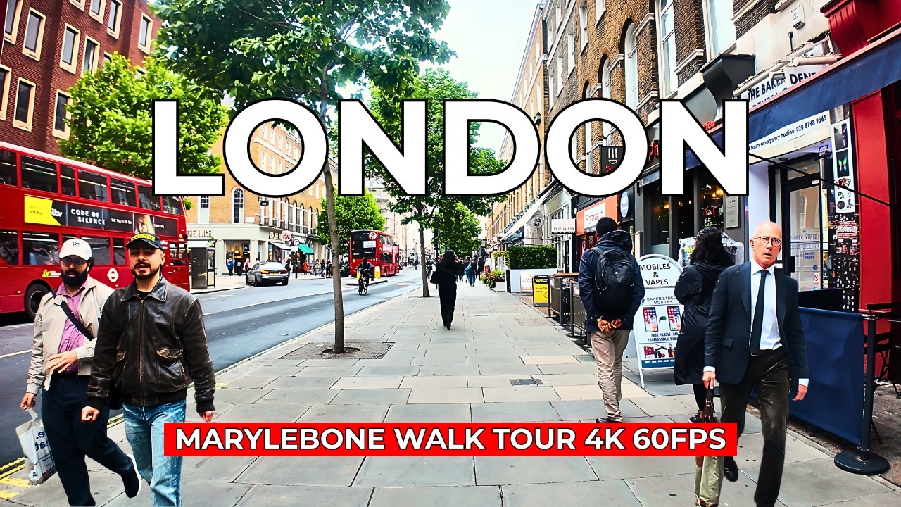 Central London Walking Tour | Marylebone & Baker Street On a Windy Day | 4K 60FPS