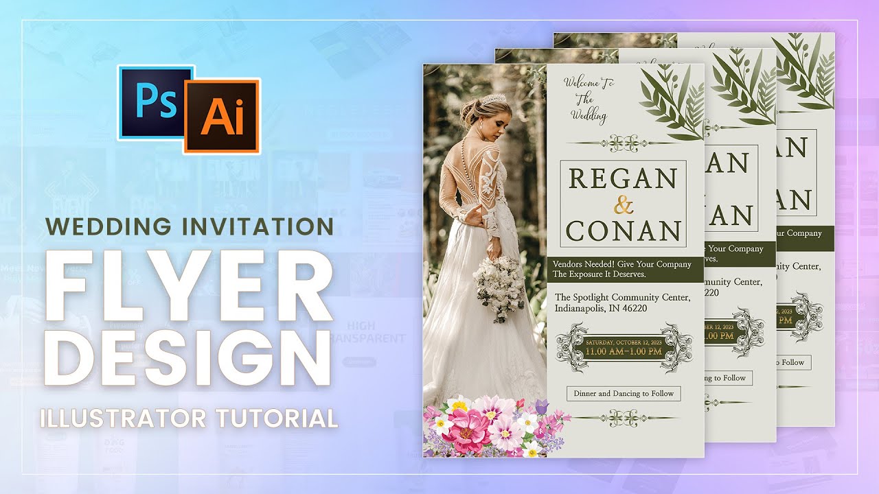 How to design wedding invitation flyer in Illustrator cc 2023 | Wedding flyer design