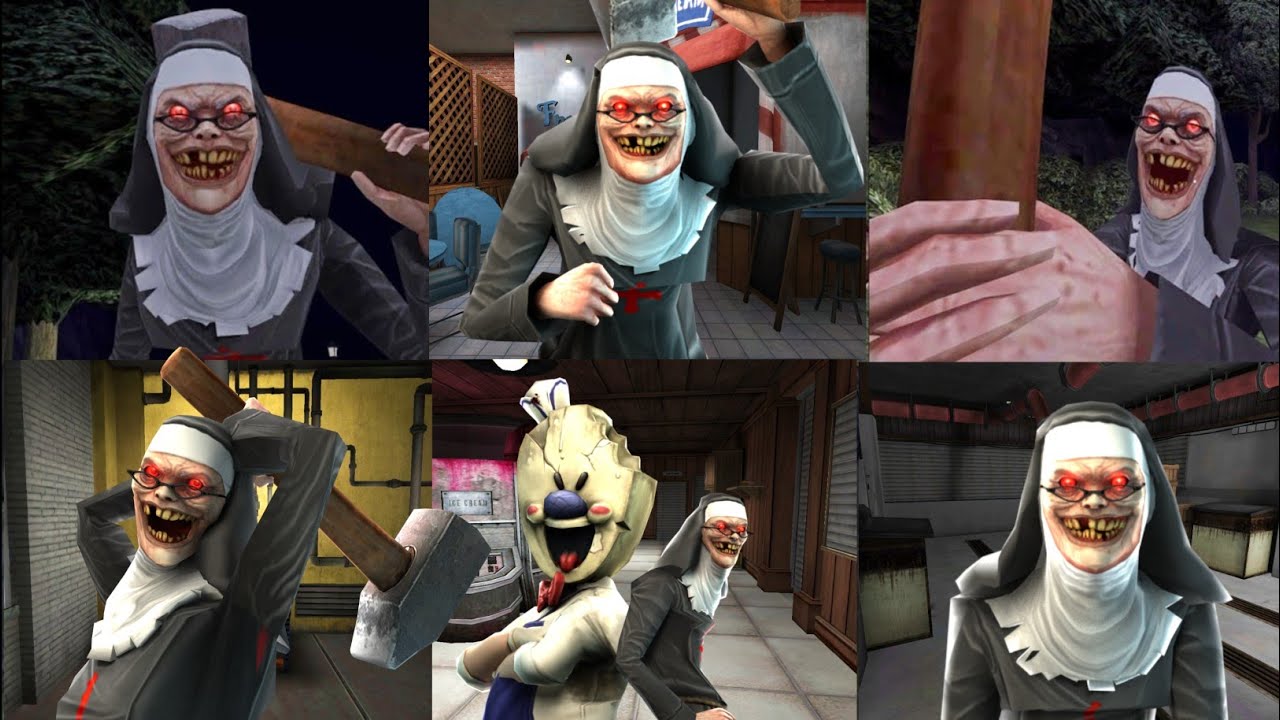Ice Scream 8 - Evil Nun Appearances (Jumpscares, Cutscenes & Using Weapons On Her)
