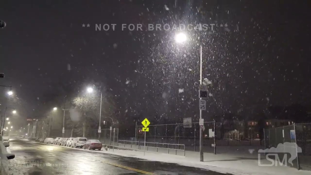01-07-2024 South Boston, MA - Flights Landing - Moderate Snowfall - Light Traffic on Road