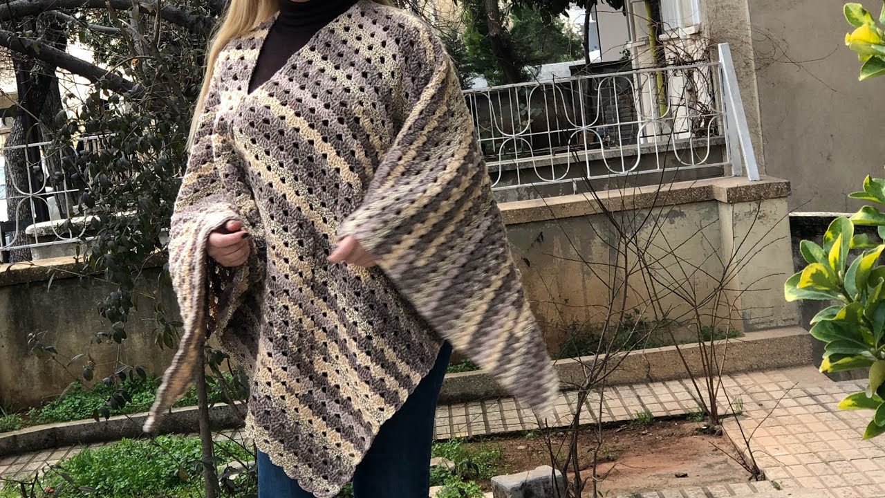 2 Parçadan Oluşan Şal Panço Modeli Yapılışı / Tığ İşi Şal