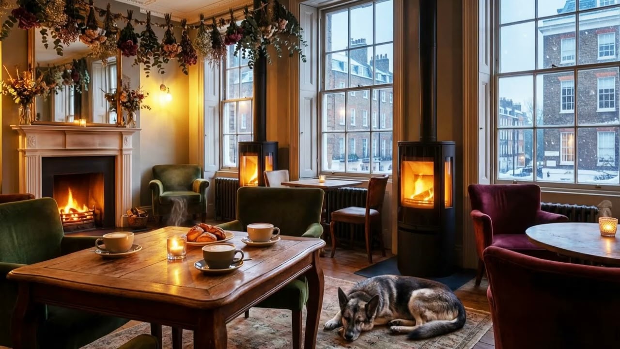 Cozy Winter Café Jazz in Canada ❄️ ☕ Peaceful Jazz Piano & Warm Fireplace