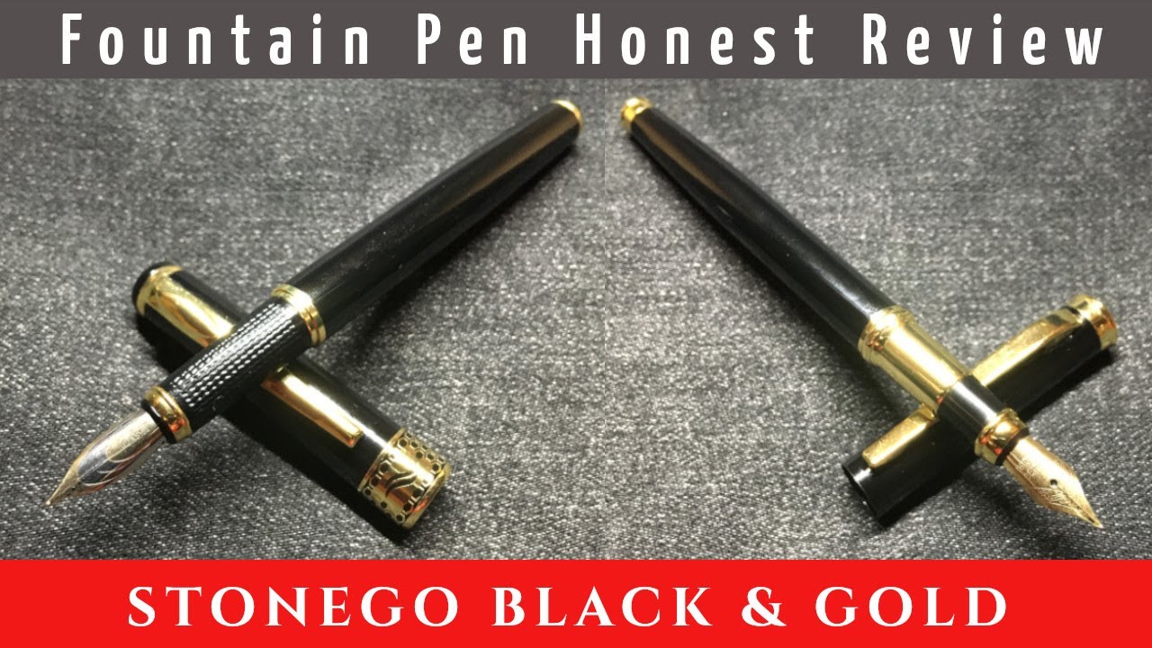 Stonego two black and gold metal fountain pens