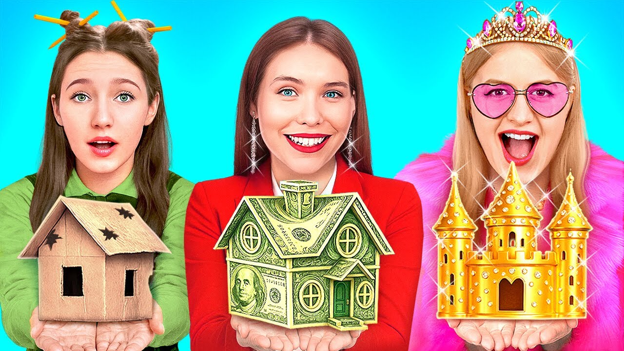 الجديد 123 GO! الفقير ضد الغني ضد الغني جدًا الغرف السرية! بناء أفضل غرفة في 24 ساعة