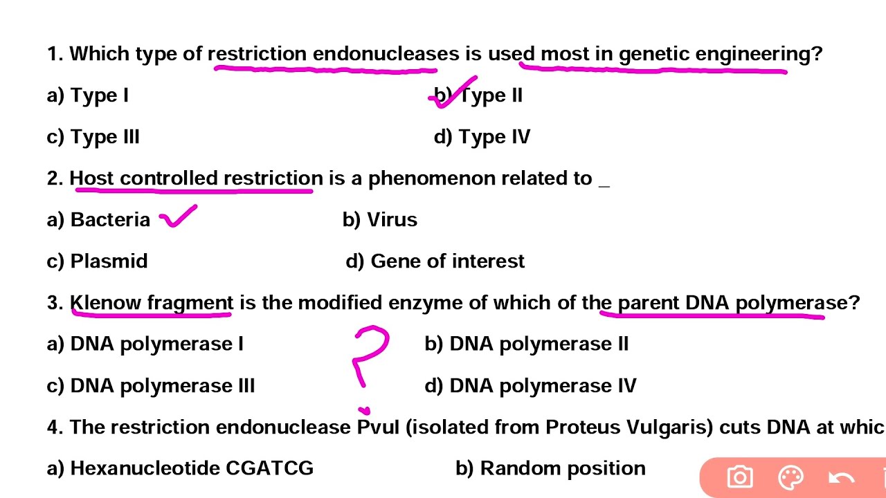 BSc 2nd Year Zoology MCQ || 4th Semester MCQ || Restriction Endonucleases MCQ Questions || Unit 1
