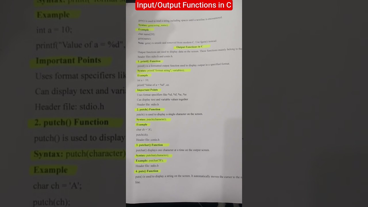 Input Output Functions in c 