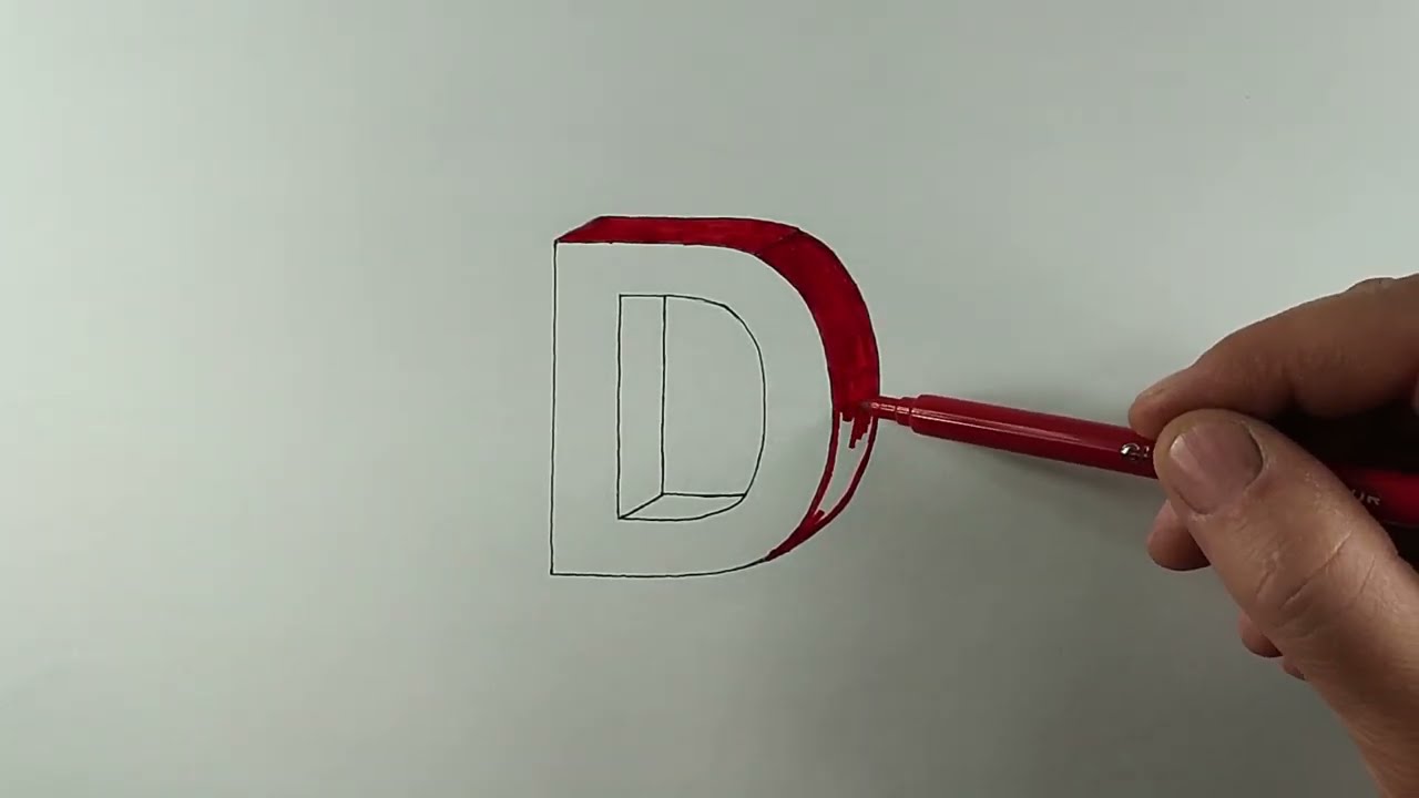 CETVELSİZ Üç Boyutlu D Harfi Çizimi - Three Dimensional Drawing of Letter D - 3D Çizim - 3D Drawing