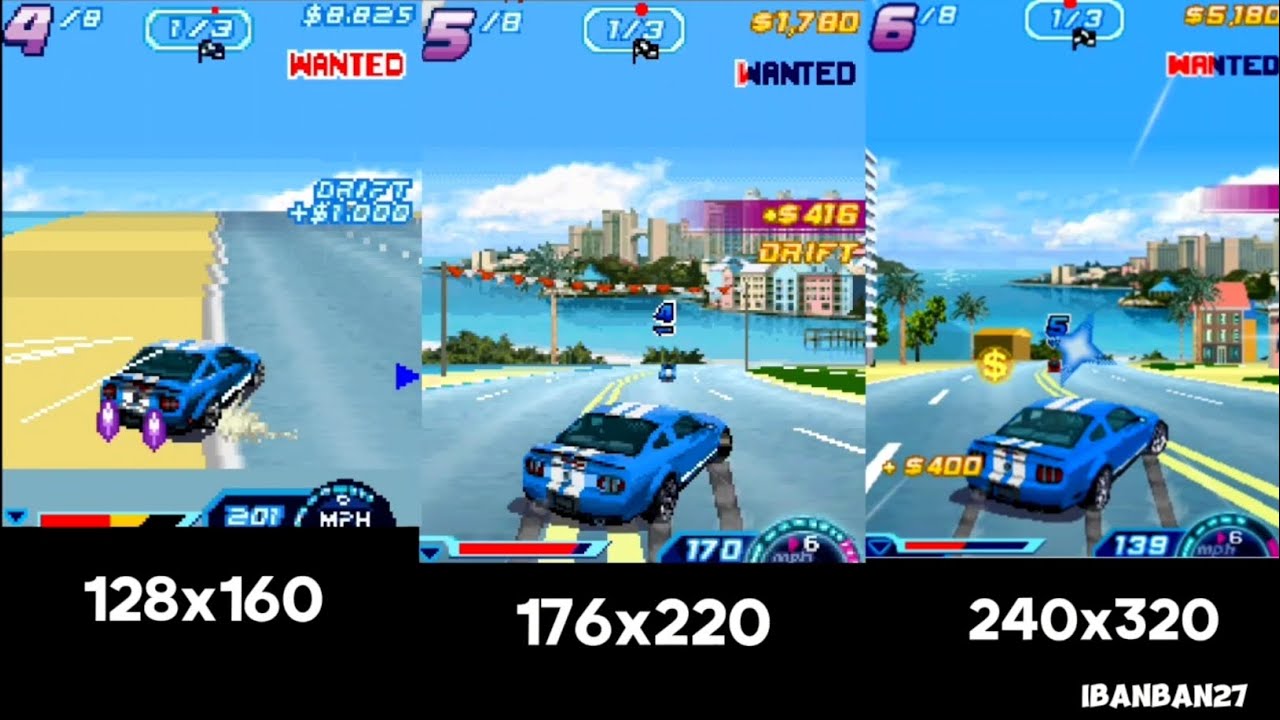 Asphalt 6 Adrenaline - Graphics Comparison  [128x160 vs 176x220 vs 240x320] Java Games