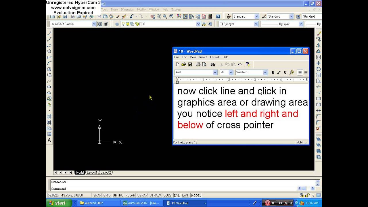 autocad 2007 tutorial - where the dynamic input or dyn