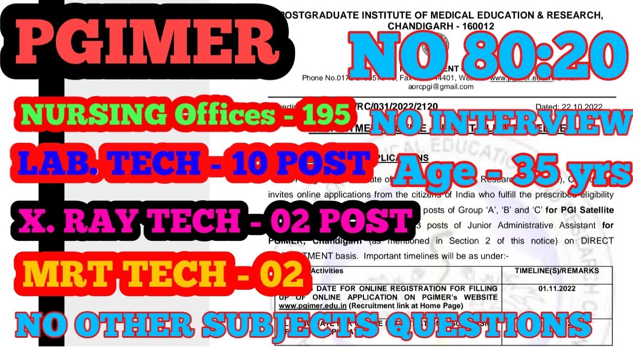 NURSING OFFICER/LAB.TECH/X RAY TECH/ MRD TECH// PGIMER/REGULAR VACANCY