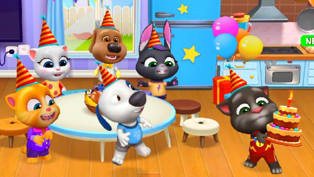 My Talking Tom and his friends Celebrate his birthday party cartoon gameplay 🥳🎉💐