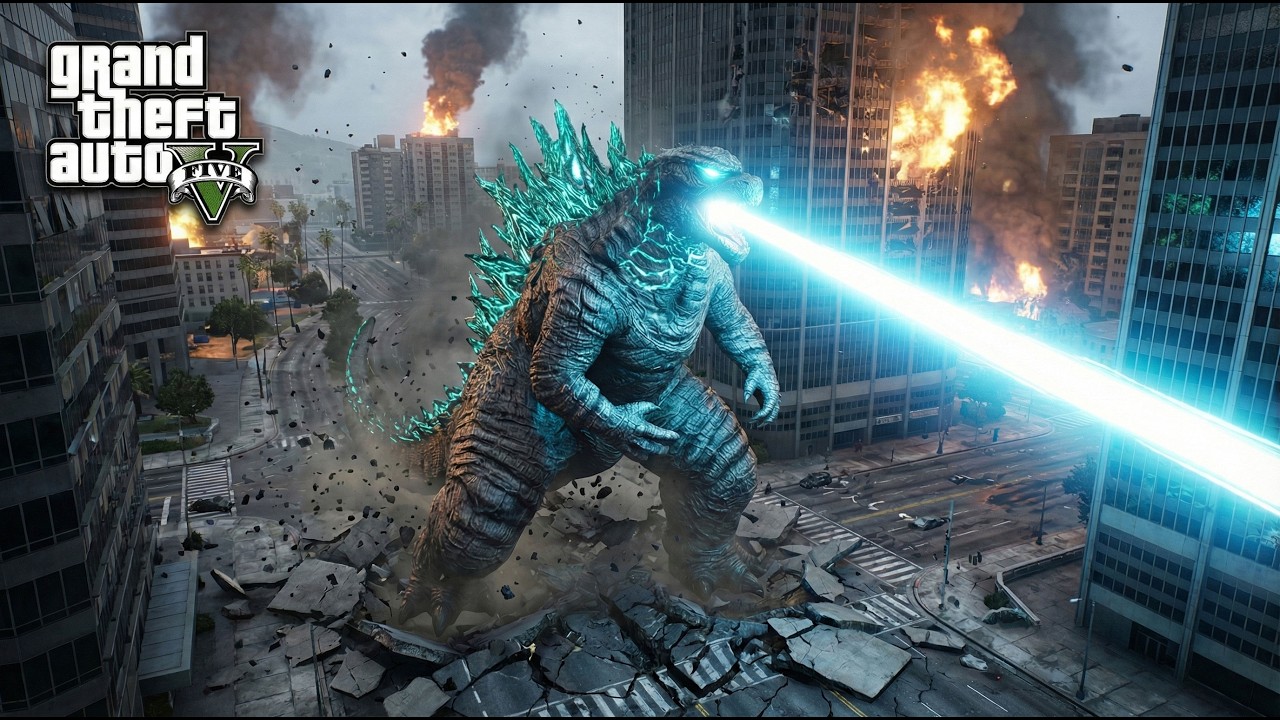 Godzilla Legendary (2014) Rampages Through Los Santos - GTA 5 Gameplay