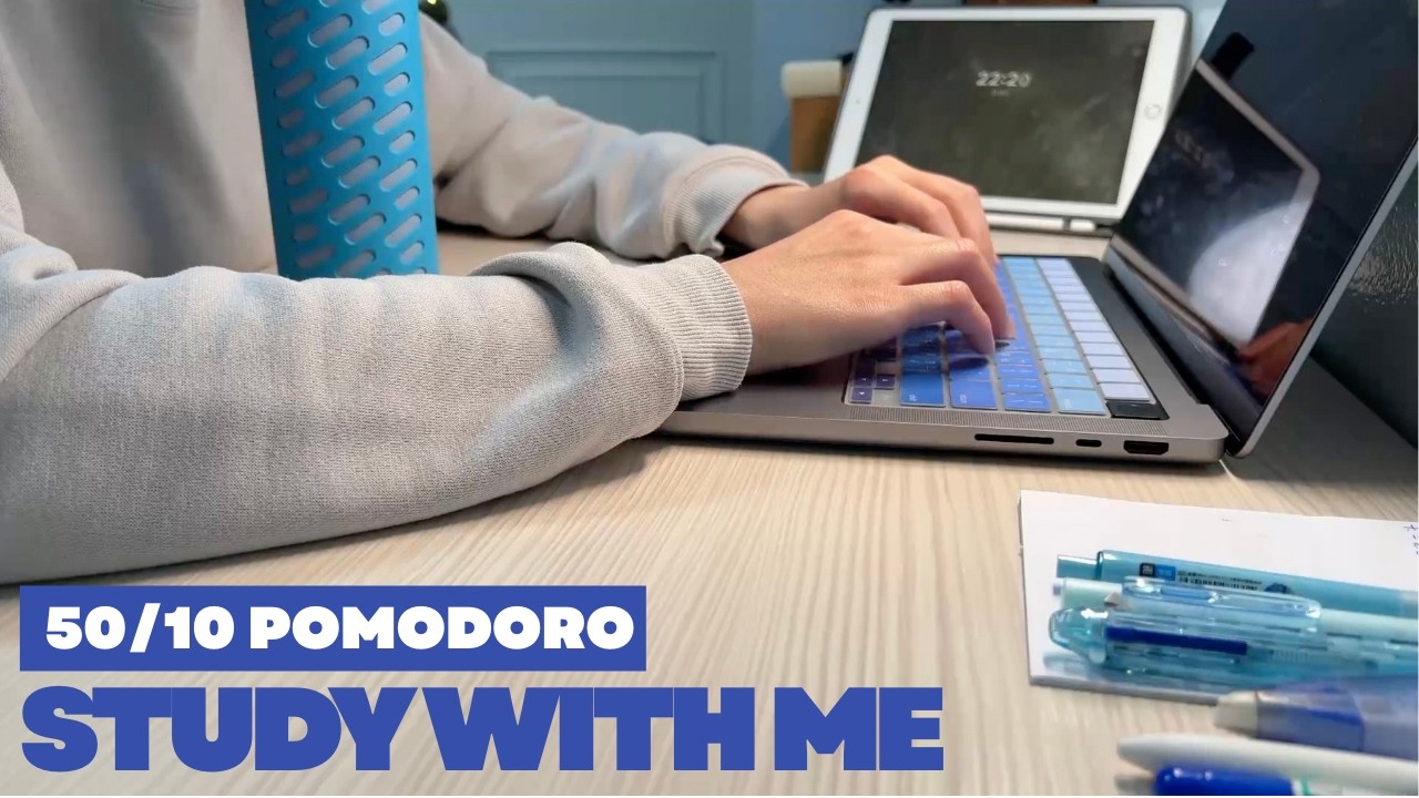1 Hour Pomodoro Timer: Rain Sounds White Noise (No Music) | 50/10 STUDY WITH ME