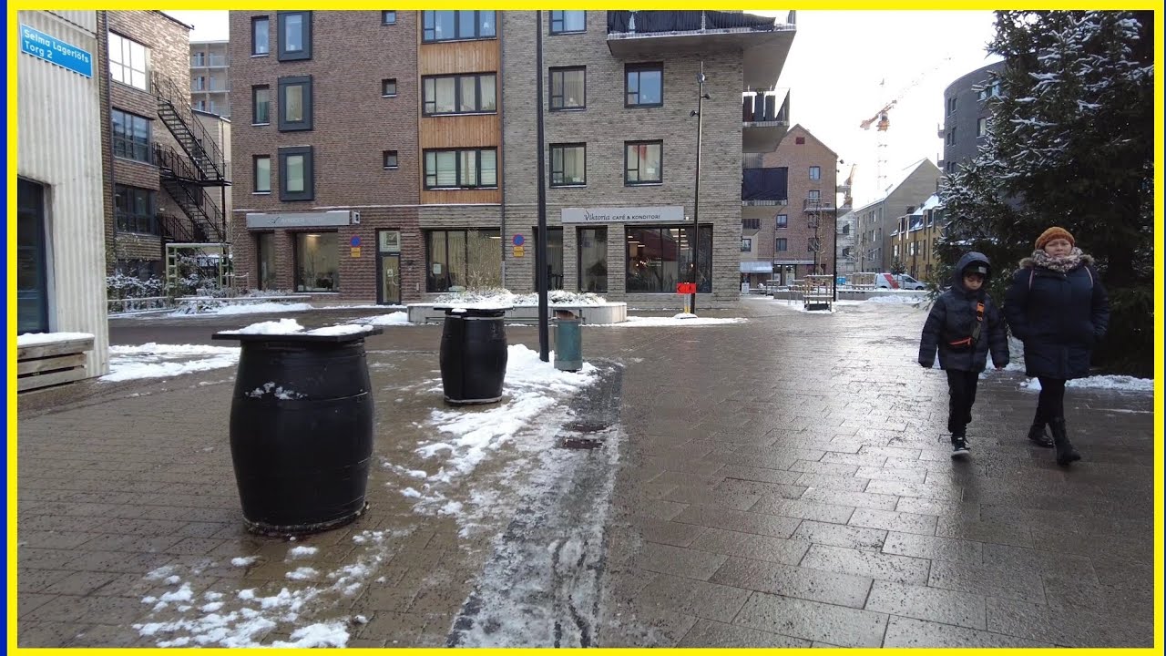 Walking in to Selma Lagerlöfs Torg after snow | Gothenburg Sweden 🇸🇪 [4k]