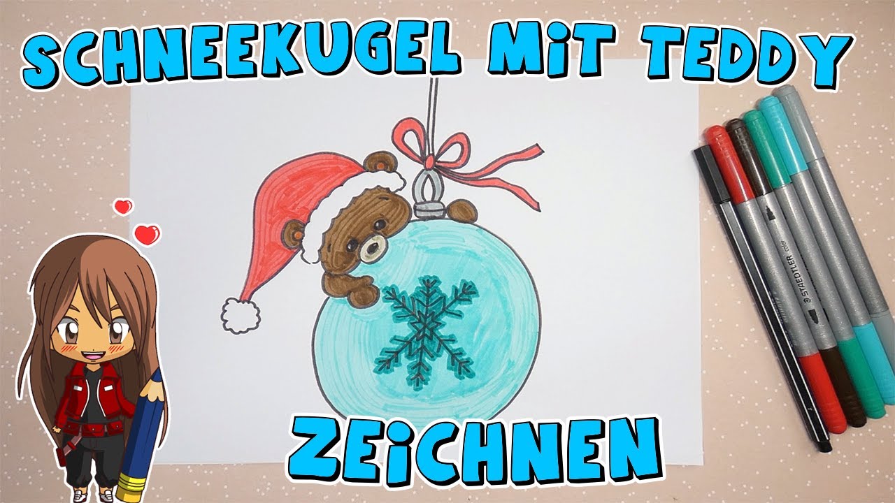 Schneekugel mit Teddy einfach malen f&uuml;r Kinder | ab 8 Jahren | Malen mit Evi | deutsch