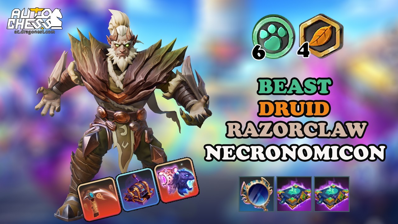 AUTO SUMMONING🐻🐻RAZORCLAW + NECROMONICON'S BOOK📓📓ON 6 BEAST 4 DRUID • AUTO CHESS