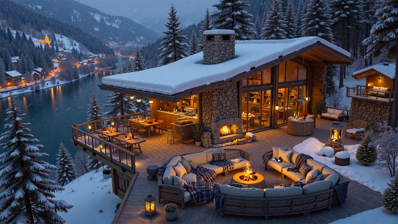 Cozy Jazz Playlist at a Winter Coffee Shop Terrace ❄️ Snowy Night Jazz for Unwind & Peaceful Moments