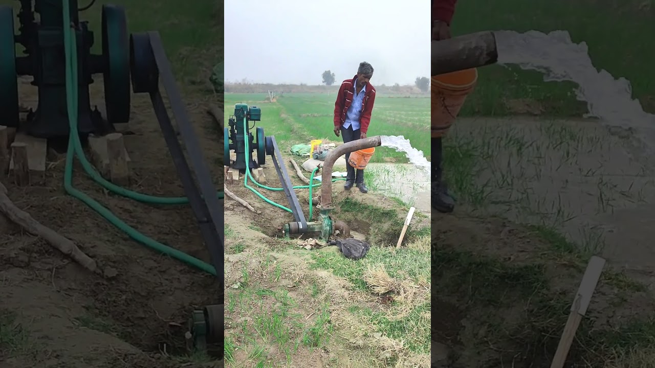 water out of borewell from kirloskar engine || diesel engine pumpset start farmer
