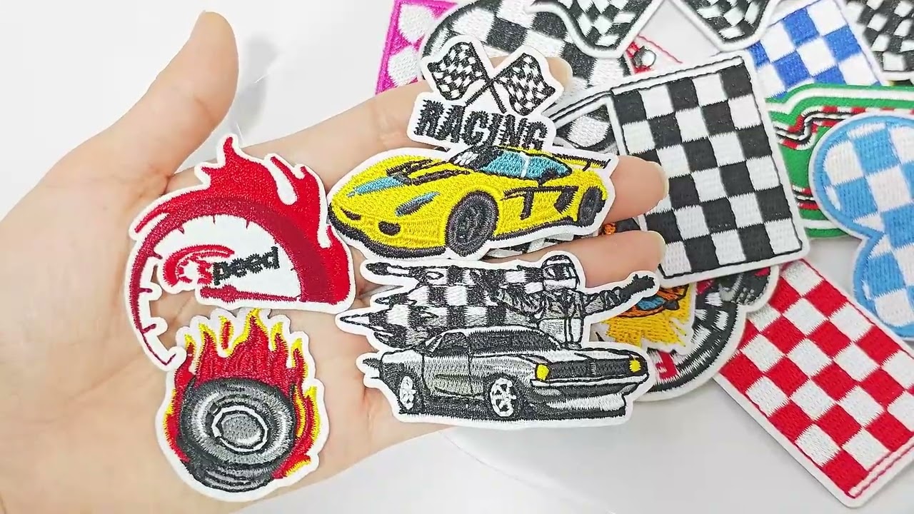 Checkered Square F1 Racing Patches Cycle Race Car Heart Flag Checker Iron on Embroidery Patch