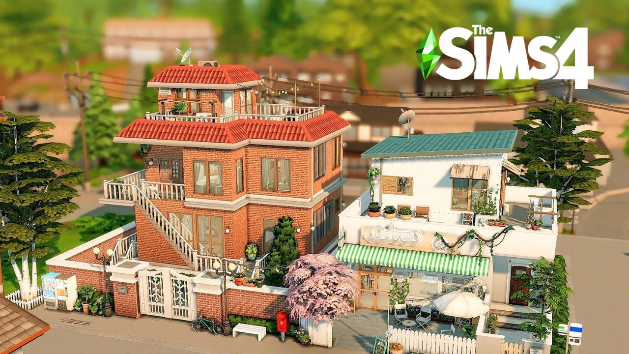 Korean Townhouse & Cafe 🌳🌇 | For Rent | Stop Motion Build | The Sims 4 | No CC