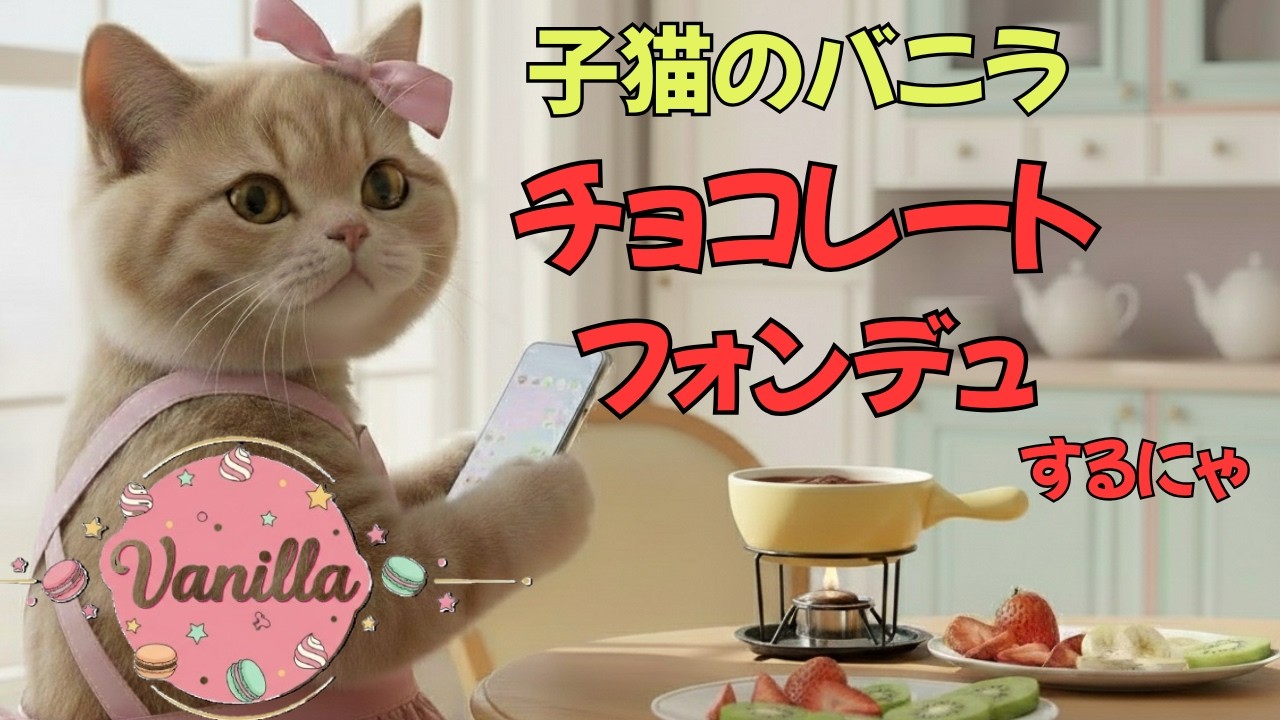 【子猫のバニラ】チョコレートフォンデュするにゃ🍫～バニラとアッシュとあずきと～#maisondevanilla #ai猫 #aicat #cat #スイーツ猫#子猫#cute #cutecat