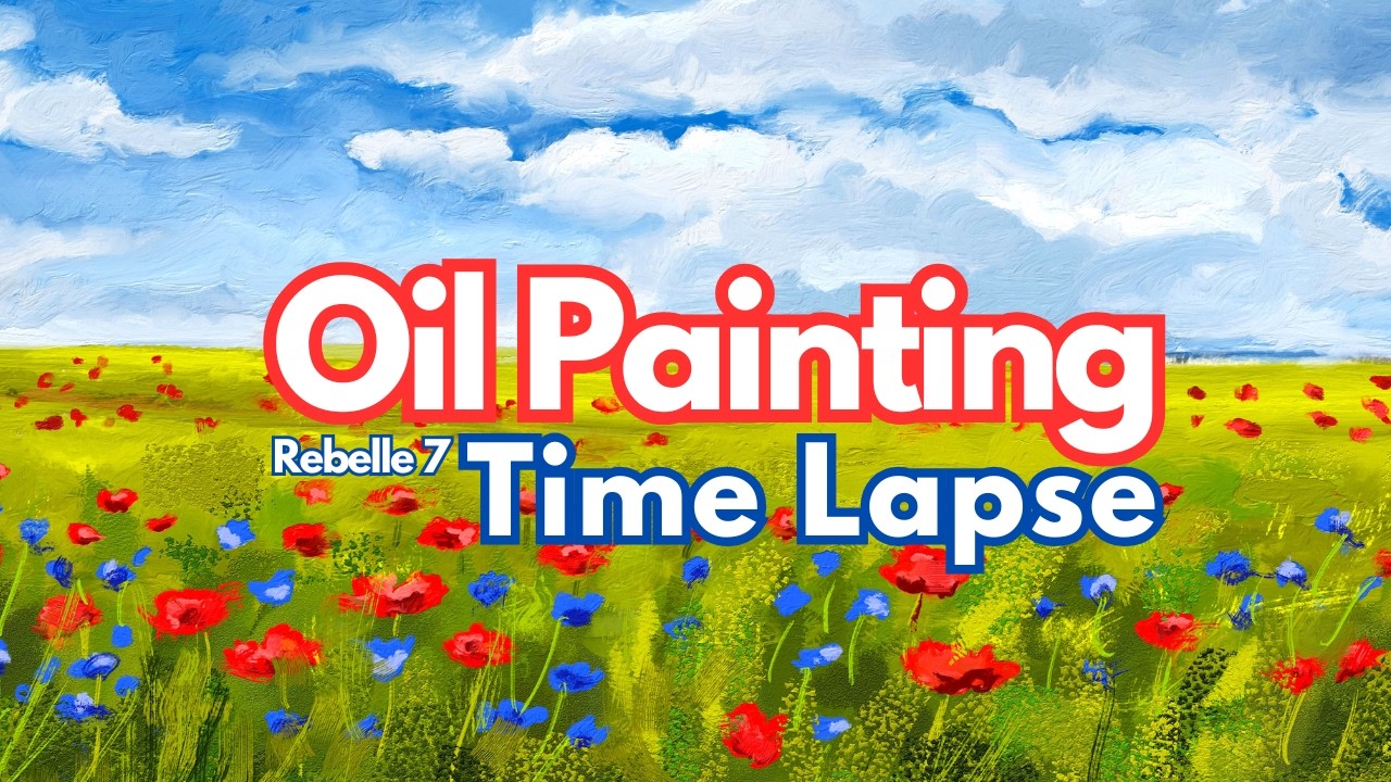 Poppies & Cornflowers in Spring | Rebelle 7 Oil Painting Time Lapse | Peaceful & Colorful Field