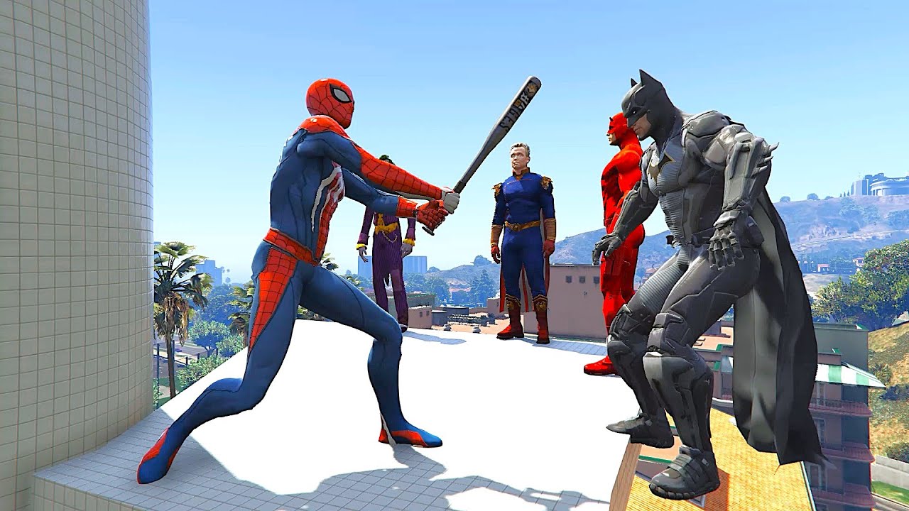 GTA 5 SPIDER-MAN HITS SUPERHEROES WITH SUPER POWER ON ROOFTOP! (Fall Ragdoll Moment) Eps.40