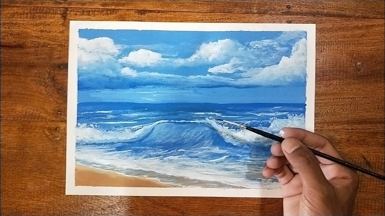 Ombak|Acrylic painting #4 step by step cara mudah melukis ombak
