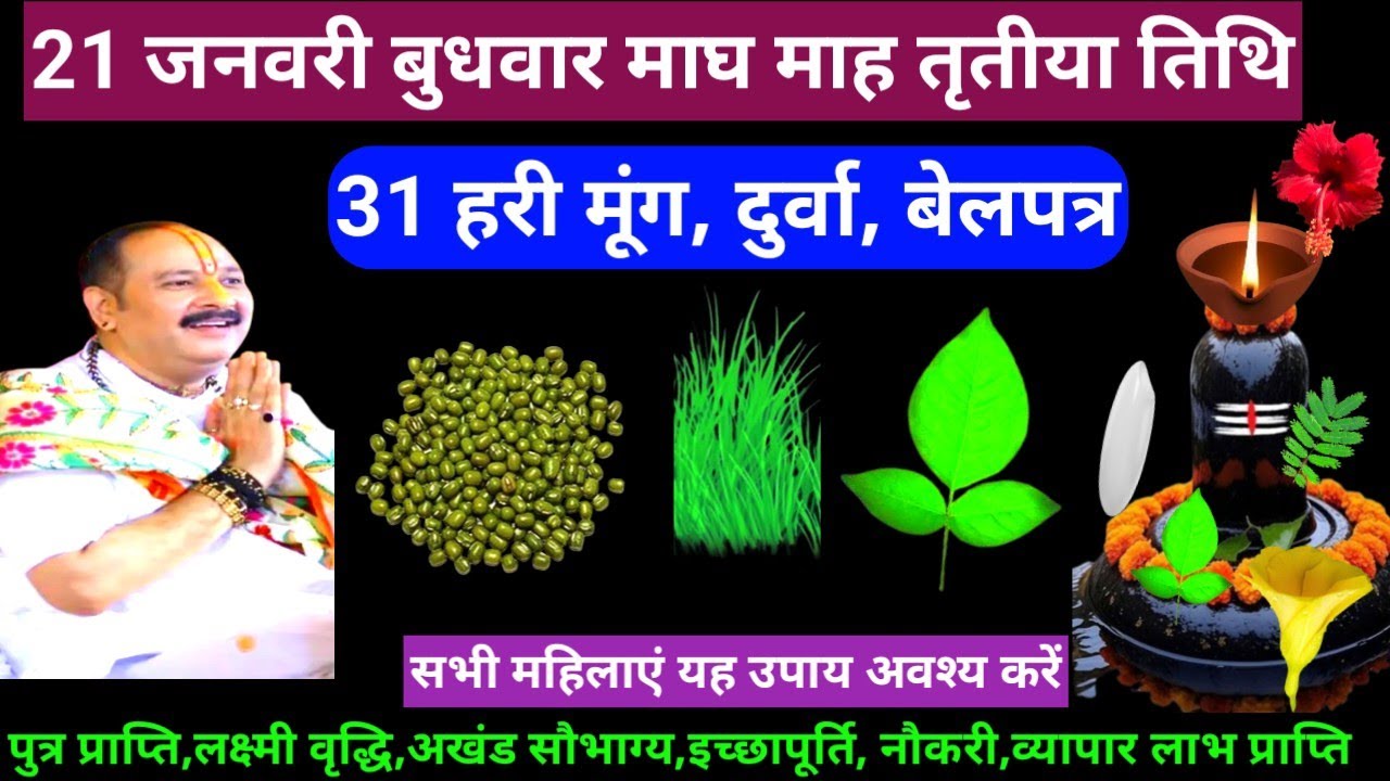 🕉 21 जनवरी बुधवार माघ माह तृतीय तिथि 31 हरी मूंग, दुर्वा, बेलपत्र अचूक उपाय अवश्य करें 🙏❤#shiv #upay
