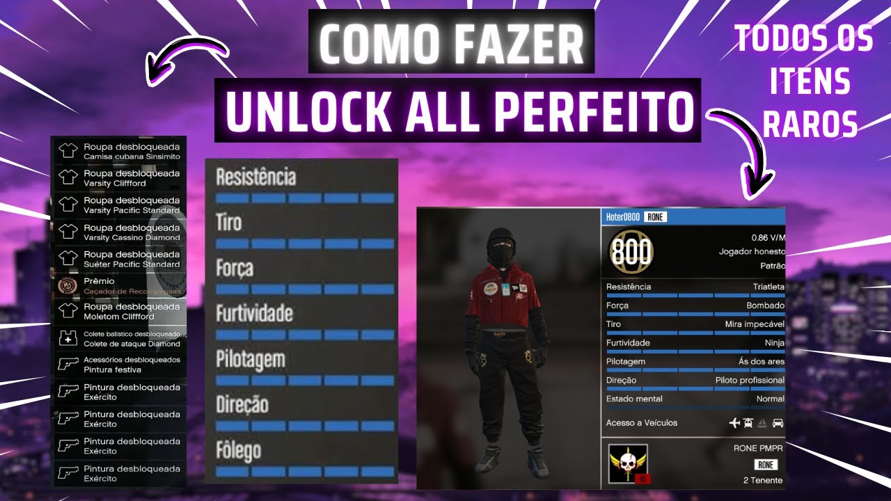 GTAV-UNLOCK ALL 100% + ITENS RAROS,HABILIDADES MAX,NIVEL EM EVENTOS ( E MUITO DINHEIRO)