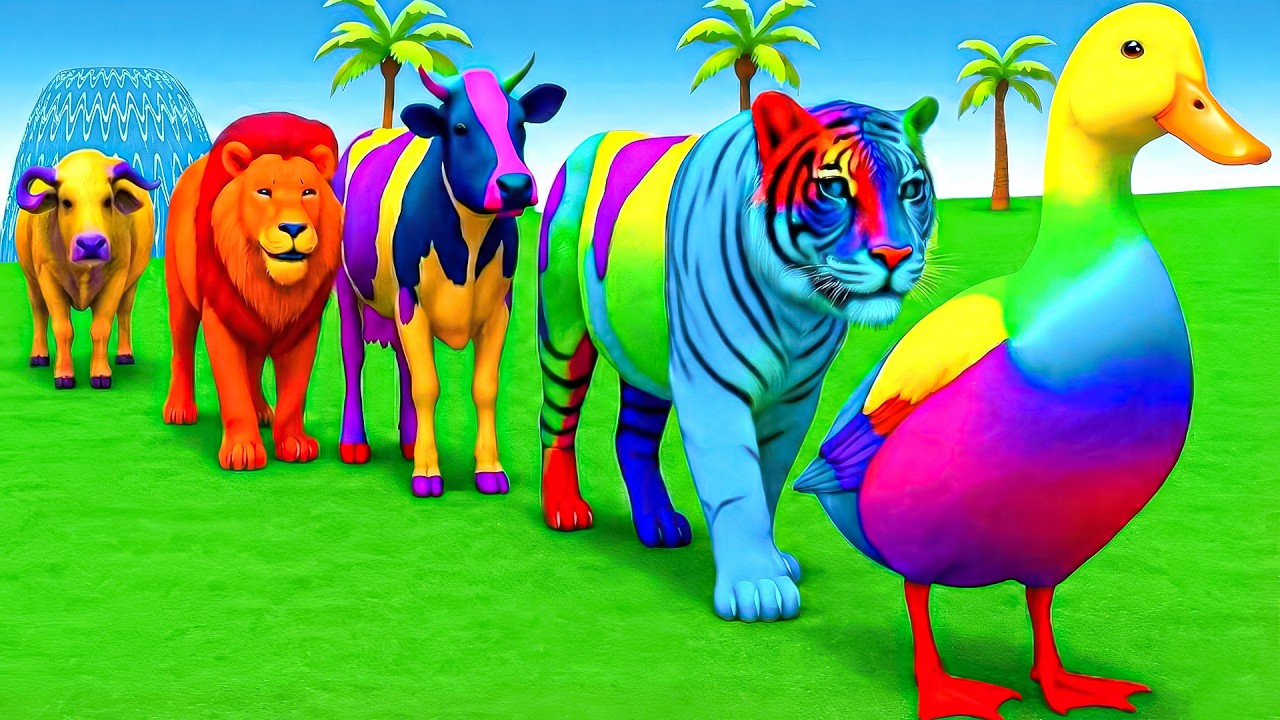 Long Slide Game With Cow Elephant Gorilla Hippopotamus Tiger 3d Animal Game Funny 3d Animals
