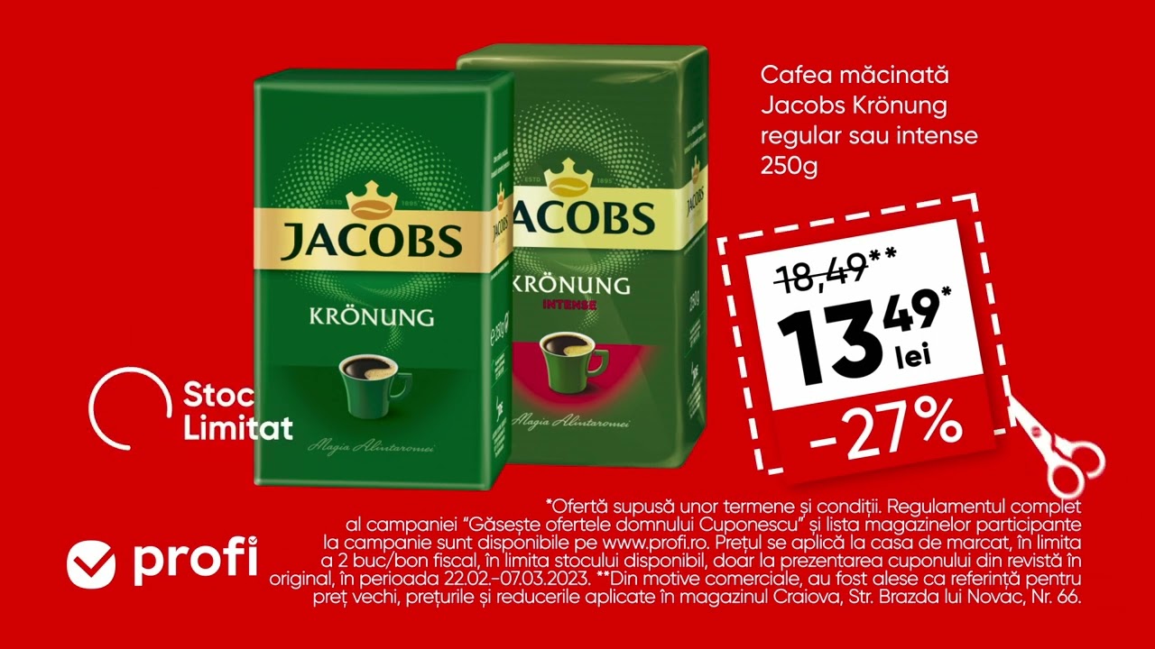 Te așteptăm cu  Cafea măcinată Jacobs Kr&ouml;nung regular sau intense 250g la un pret special.
