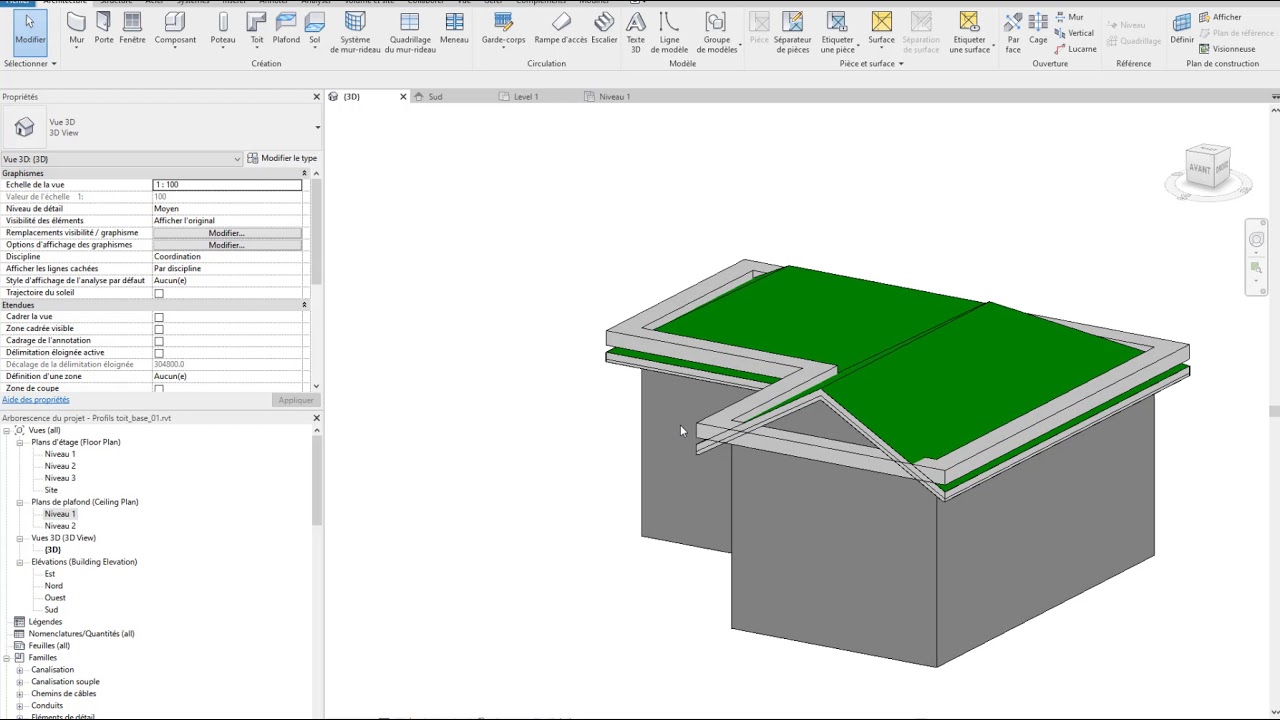 Revit : Bord de toiture, sous face de toit et gouttière