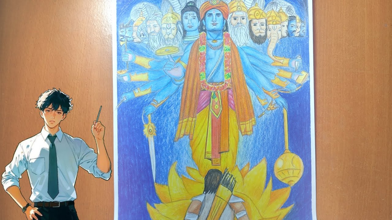 Kurukshetra Mahabharat Drawing, Vishnu DashAvatar Netflix Drawing, Kirshna Vishwaroop, Step By step 