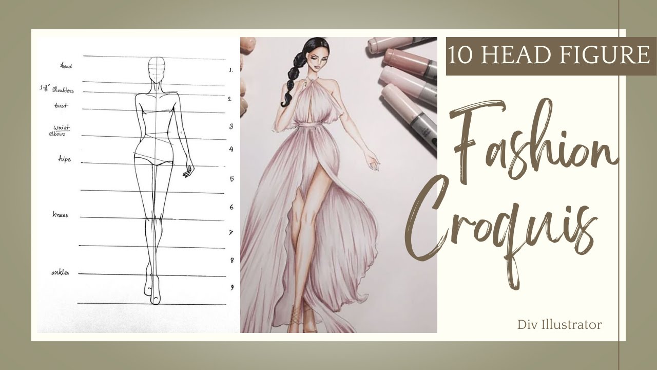 How to draw fashion croquis for Beginners step by step | 10 Head fashion figure drawing Tutorial
