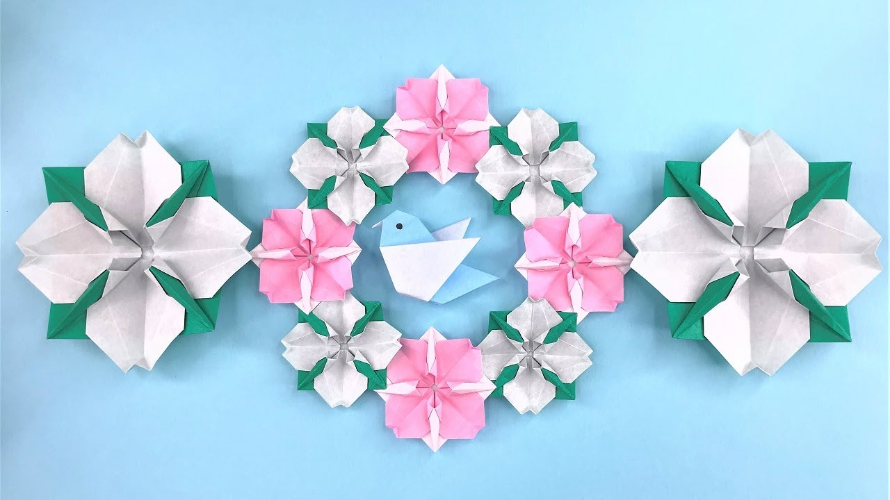 【折り紙】 ハナミズキの花のリース 折り方 Origami Flower Dogwood wreath tutorial（NiceNo1）