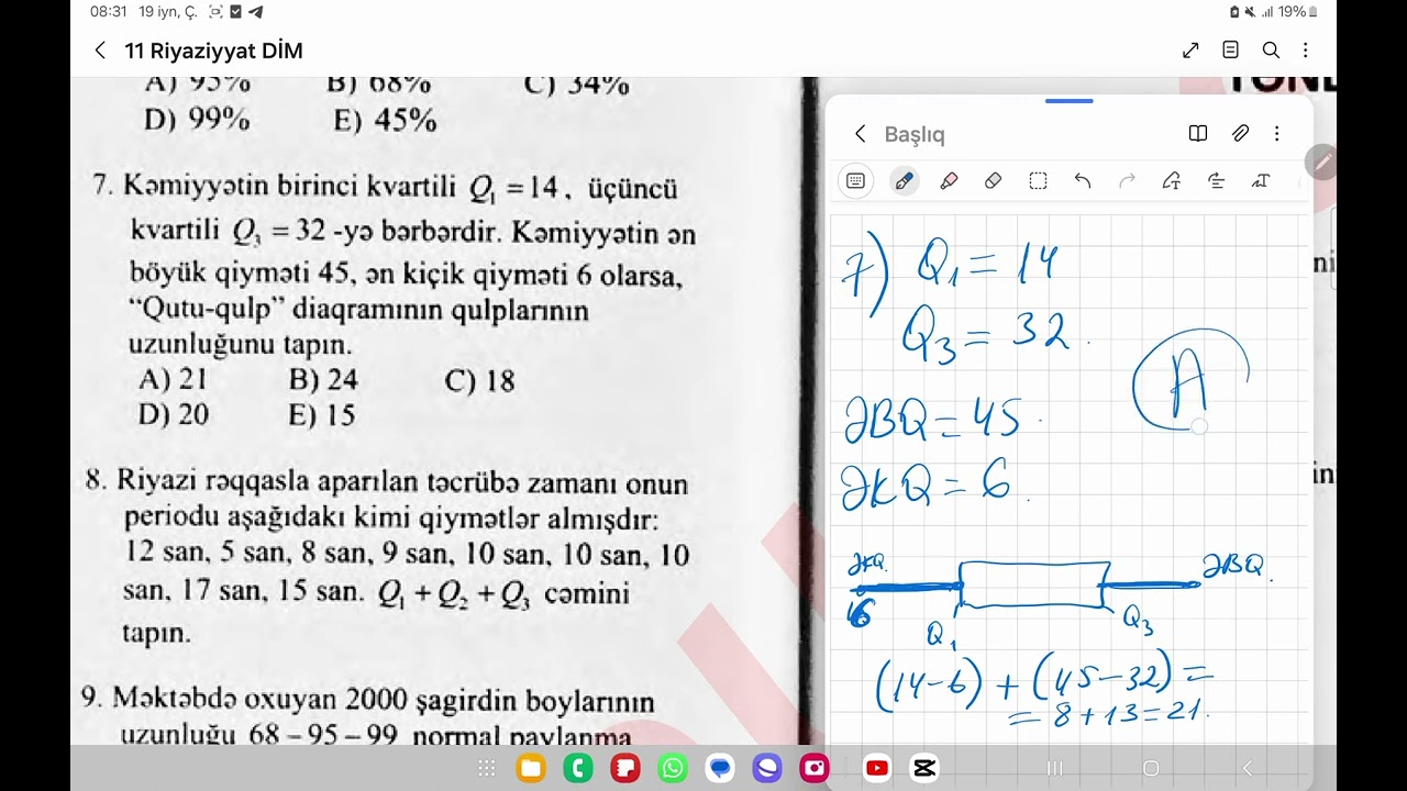 11 ci sinif DIM Statistika.Dispersiya.Meyl.Qutu qulp Kvartil