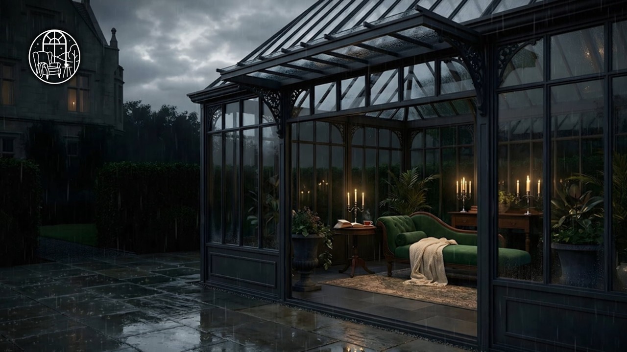 Dark Academia Rain on Glasshouse Windows | Natural Brown Noise for Wind Down | 3 Hours