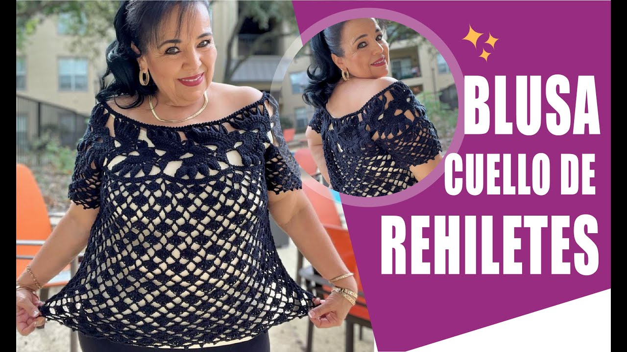CÓMO TEJER UNA BLUSA CON PUNTADA DE REHILETES EN EL CUELLO 🤩🤩 GANCHO O CROCHET | CON LAURA CEPEDA