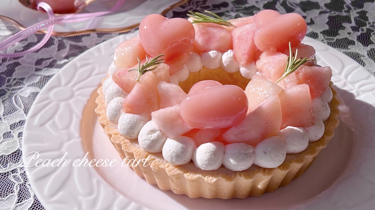 ꒰桃チーズタルト🍑꒱淡いピンク色がたまらなく可愛い( ᵒ̴̶̷̤◦ᵒ̴̶̷̤ )🎀🤍とろとろ食感🍑