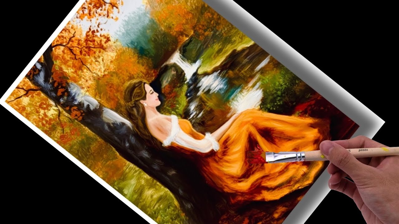 Easy painting beautiful girl  relaxing  near lake |  landscape painting🎨 |step by step