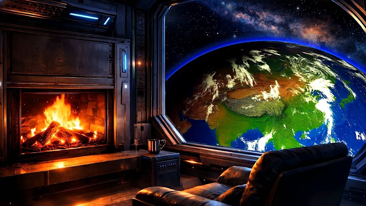 Drifting in Space 🌎  | Cozy Fireplace & Spinning Earth | Sleep Ambience
