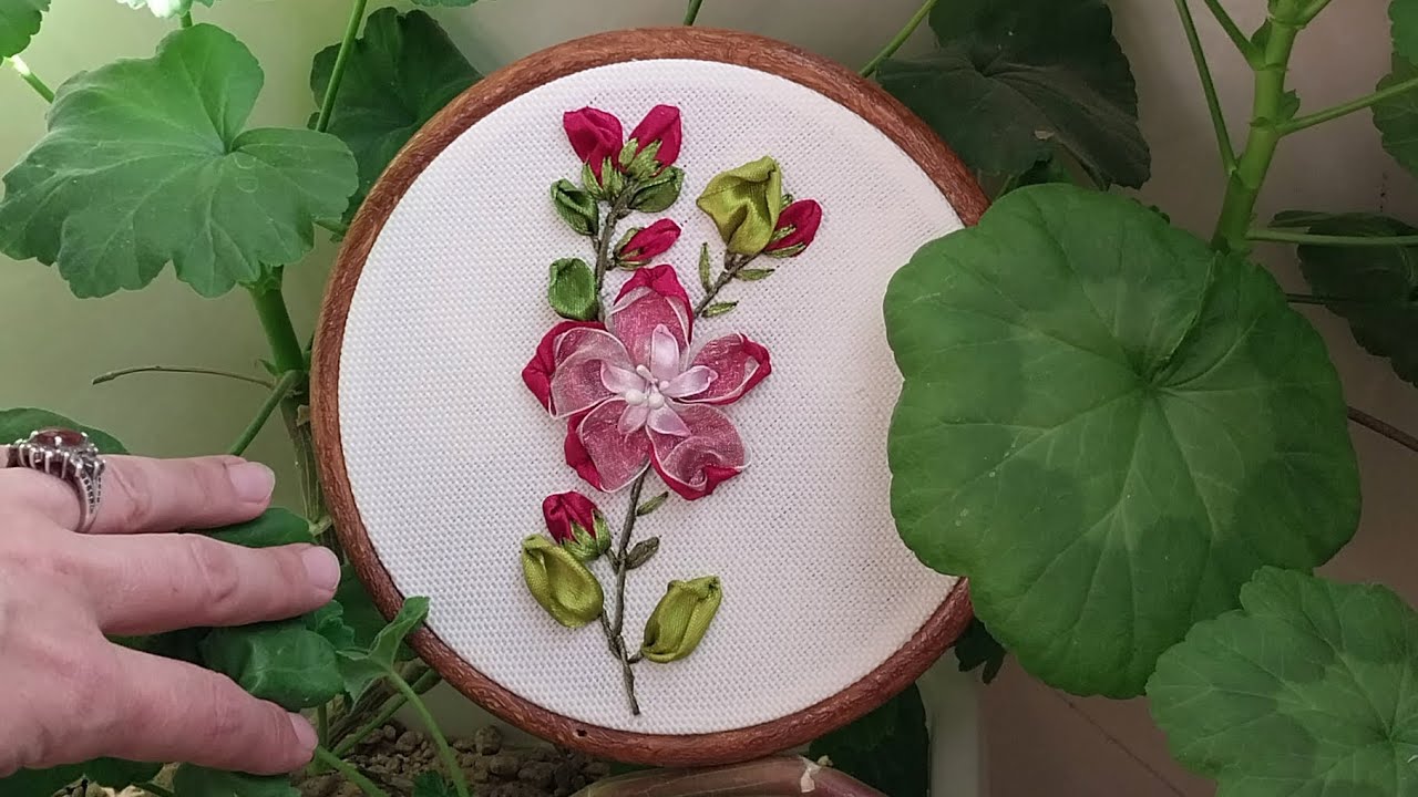 Beautiful flower ribbon embroidery design