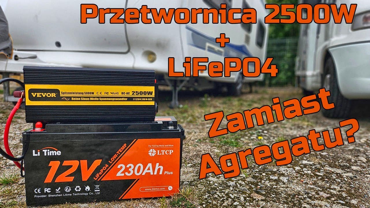 Mocna Przetwornica 12V -- 230V Vevor 2500W w Połączeniu z Dużym LiFePO4 230AH - TEST