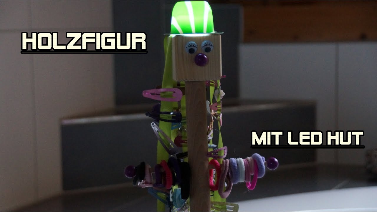 Basteln mit Holz: Holzfigur f&uuml;r Haarspangen und Haargummis f&uuml;r Kinder mit LED - Hut