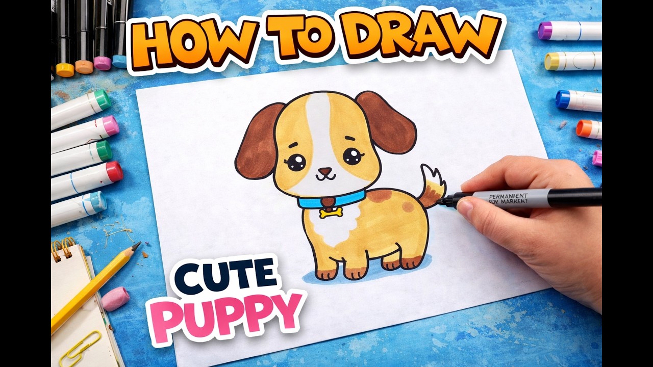 How to Draw a Cute Puppy Step by Step  | Easy Drawing for Kids