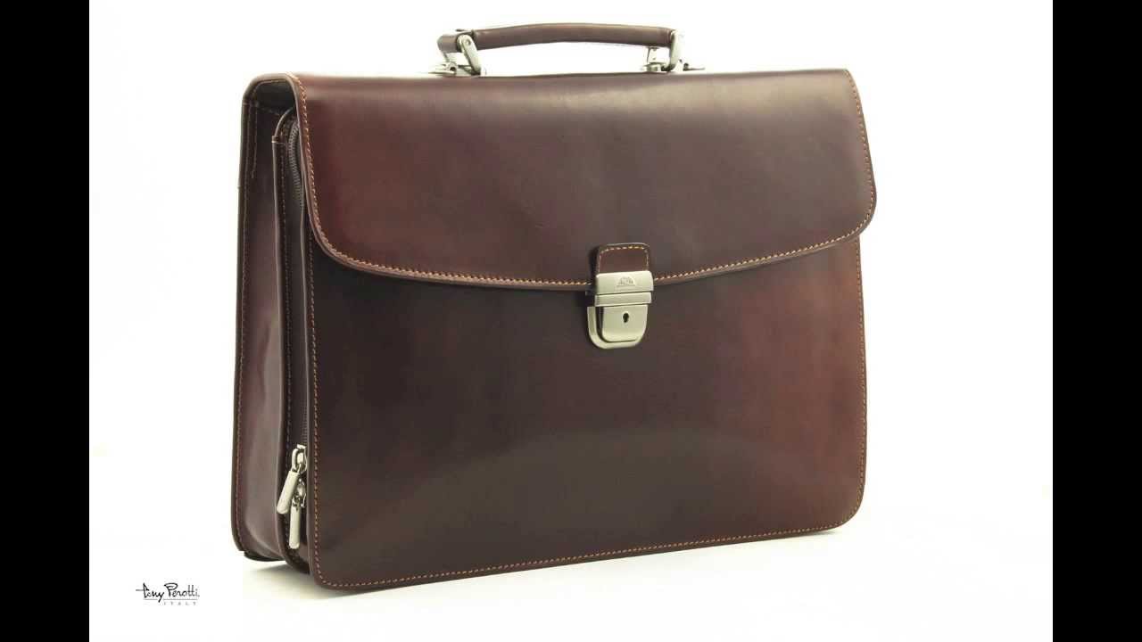 Massimo Bellini Italian Leather Double Compartment Briefcase in Color Brown item number PI002002BN