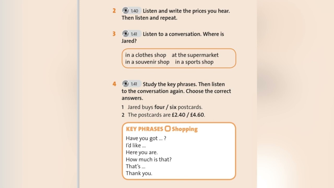 English plus 5. Unit: Fantasy world. Communication. Shopping Ex,2,3,4 p35